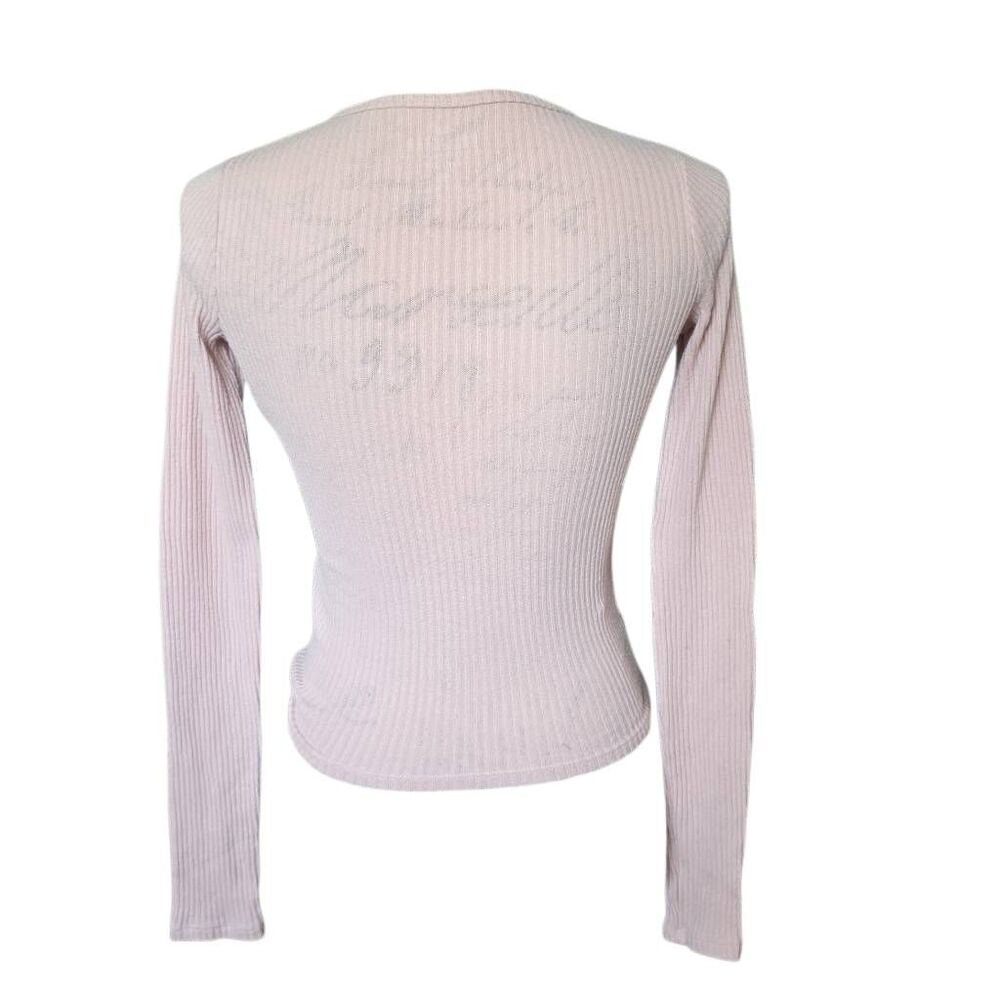 Hollister Women's Size XS Pink White Floral Ribbed Long Sleeve Baby Tee - Picture 5 of 5